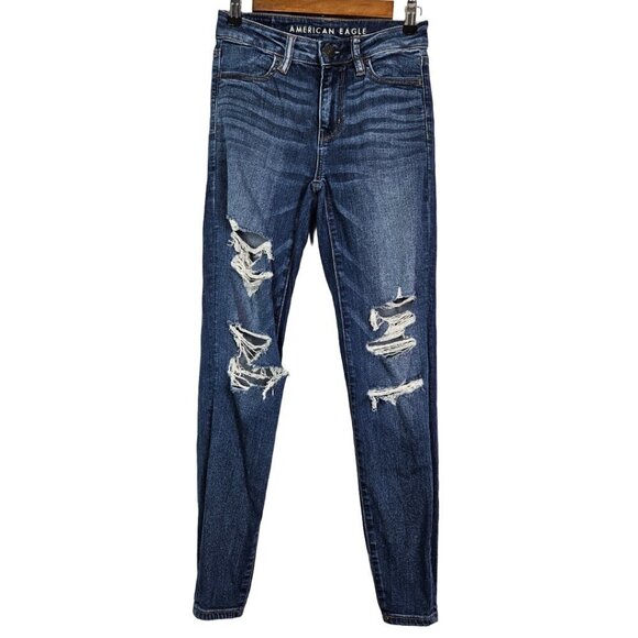 American Eagle Distressed Hi-Rise Jegging 0 Regular - Picture 1 of 10